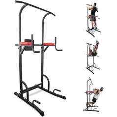 Mobiclinic® Fitness, Brīvi stāvošs pievilkšanās stienis, MultiFit, regulējams augstums un mugura, Power Tower Dip Station, Eiropas zīmols, daudzfunkcionāls tornis, izturīgs, līdz 200 kg, trenažieru zāle mājās