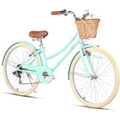 Glerc Missy Girls' Cruiser Shimano 6 ātrumu hibrīda pilsētas velosipēds jauniešiem, kas vecāki par 6 gadiem, ar pītu grozu, viegls, dažādās krāsās, 20 collas / 24 collas / 26 collas