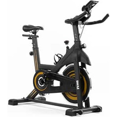 BAKAJI Exercise Bike Spinning Bike with LCD Display and Bluetooth with App Fitness Connection, Bike, Training, Gym with Padded Seat, Adjustable, Ideal for Cardio, Legs, Abdomen, Hips