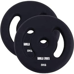 GORILLA SPORTS® Neoprēna svaru plāksnes - komplekts 2, 2x1kg, 2x2kg, 2x3kg, 2x4kg, 2x5kg atsvari, 30/31 mm urbums, ar rokturiem, čuguns - svaru plāksnes, svaru plākšņu komplekts