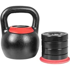 GORILLA SPORTS® Kettlebell - Regulējams, 16 kg vai 24 kg ar 4 maināmiem svariem, čuguns, apaļais svars, regulējams tējkanna, bumbas svars, šūpošanās hantele, spēka treniņu svari