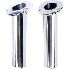 (Set of 2) Amarine-made Bath Ladder Heavy Duty 316 Stainless Steel Deluxe Rod Holder with Drain, Flush Mount Rod Holder, 30 Degrees