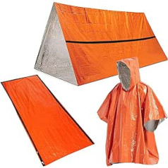 3 in 1 Outdoor Emergency Survival Kits Heat Reflective Thermal Raincoat Sleeping Bag Tent Set for Outdoor Camping - Orange