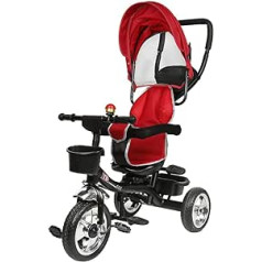 Tricycle 4-in-1 children's tricycle with push rod, steering system, bar from 1 year, jogger forward and back ride, basket bag, drink holder, sun roof, rubber buggy, bicycle, baby, foldable