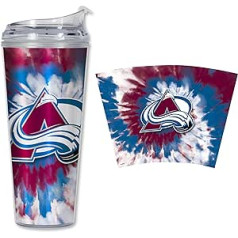 Rico Industries NHL Hockey Colorado Avalanche Team krāsaina kaklasaites krāsa 24 oz metāliska akrila trauks ar eņģēm ar vāku, oficiāli licencēts, dubultsienu trauks ar salmiem