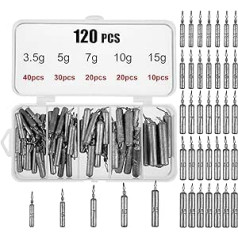 Poen 120 vienetų žvejybos svarelių rinkinys, cilindro nuimamos žvejybos lėkštės nuo 0,5 g iki 0,5 g.