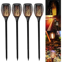 Wilktop Solar Light Garden Torches Pack of 4 Solar Garden Light, Solar Garden Light Solar Lamp with IP65 Waterproof, Solar Light Flame Warm Light 96 LED Light Sensor