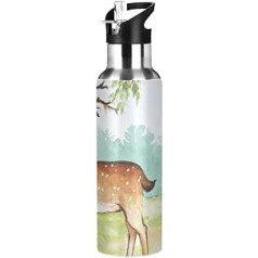 Painting Field Animal Deer BPA nesaturoša 600 ml nerūsējošā tērauda sporta ūdens pudele āra trenažieru zālei, pārgājieniem, skriešanai