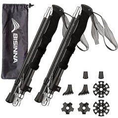 BISINNA Trekking Poles - Pack of 2 Foldable Aluminium Hiking Poles with Quick Lock System, Foldable, Adjustable, Lightweight for Camping Backpack Mountaineering Hiking (2 Colours)