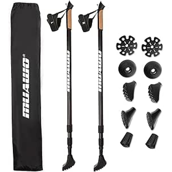 Muawo Premium Hiking Poles 100% Carbon 3K with Natural Cork Handle, Ultralight, Nordic Walking Pole Telescopic Adjustable for Hiking and Accessories Men and Women 170 g per Pole