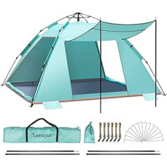 5–6 personu tūlītēja uznirstošā telts pludmales telts, īpaši liela, pārnēsājama ventilējama automātiska pludmales nojume ar 3 paplašināmiem meklējumiem UPF 50+ viegli uzstādāma saules aizsardzība