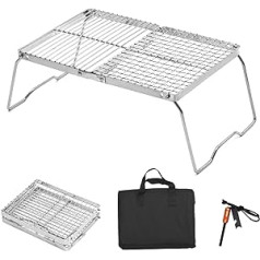PSKOOK Foldable Campfire Grill, Portable Camping Grill Grate, 304 Stainless Steel Campfire Cooking Shelves for Compact Storage, BBQ Grill for RV, Camping, Hunting Trip, Bushcraft, Picnic, Fishing