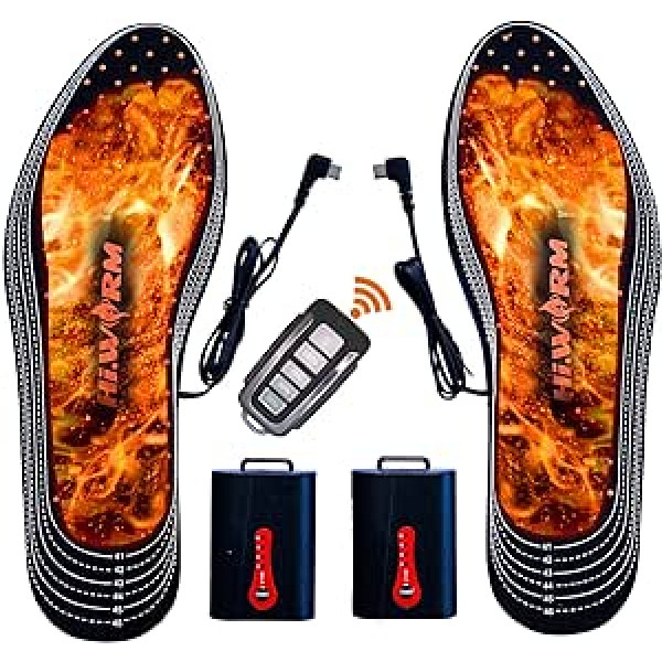 HIWARM Electric Heated Insoles with Remote Control, Heating Foot Warmer for Men Women, 4 Constant Temp. Rechargeable Battery, Heat Shoe Insoles for Skiing, Hiking