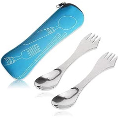 3 in 1 Camping Cutlery Portable Stainless Steel Spork for Camping Spoon Fork Lightweight and Strong All in One Metal Spoon for Outdoor Camping Silver