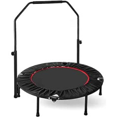 Indoor Trampoline, Diameter 101 cm, Foldable Fitness Trampoline, Trampoline for Adults and Children, Load Capacity 150 kg, Adjustable Handrail Height, Endurance Training, Black