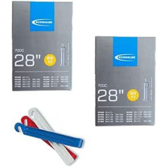 2 x Schwalbe DV17 Tyre Lever Inner Tubes 28 x 1.10 - 1.75 Inches 1 x Zefal Tyre Lever DP 20 3-Card Blue / White / Red Tyre Levers Set 3