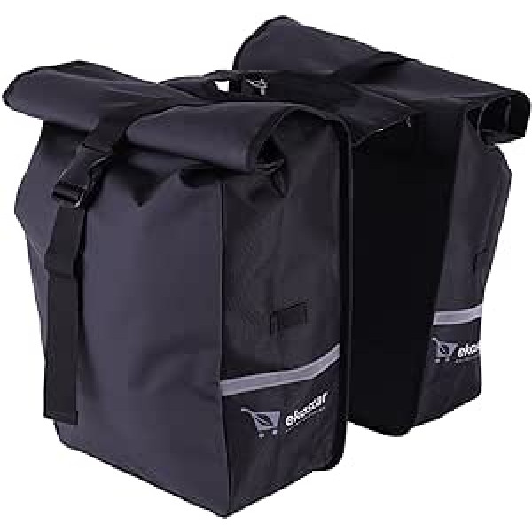 Ekostar dubultā velosoma - Pannier bagāžnieka soma - ar Roll-Top - Melns - 46 litri - Atstarotāji - Viegli saliekams - E-velosipēds