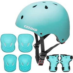 CELOID Children's Helmet Pad Set, Adjustable Children's Skateboard Bicycle Helmet Knee & Elbow Pads Wrist Guards 3-5-8-10-14 Years Children's Protective Equipment Set for Girls Boys Bicycle Scooter