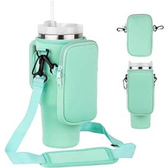 E-Senior Water Bottle Carrier with Handle, Detachable Large Mobile Phone Case and Adjustable Shoulder Strap, Water Bottle Holder for Stanley, 1.2L, Light Blue