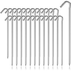 25 Pack Heavy Duty Galvanised Metal Garden Stakes for Camping Hiking Travel Ground Pegs with Curved Hook Ends 5mm×9 Inch