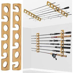 THKFISH Rod Stand Fishing Rod Stands Fishing Rod Holder for Garage Wood Fishing Rod Wall Rack Store 7 Fishing Rod Combos, 1 Pair