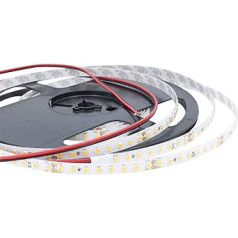 apgaismot LED sloksni: augstas efektivitātes LED sloksne ar 128 gaismas diodēm uz metru, 102 lm/W, SMD2835, 8 mm plata, ļoti atlasīta, 24 V, 8,6 W uz metru, 5 M uz ruļļa (2700K Ra 95 IP33)