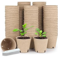 50 Stück 8,9 cm Torftöpfe, Keimtöpfe, biologisch abbaubar, umweltfreundlich, rund, Pflanzensetzling-Starter-Set, Samenkeimschalen mit 10 Pflanzenetiketten für Blumen, Gemüse, Tomaten, Setzlinge.