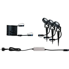 Paulmann 94729 Plug & Shine LED āra gaisma dārza prožektoru dzēlienu komplekts ar 3 insektiem draudzīgs IP67 2200 K 3 x 6,3 W 75 VA antracīta apaļš, regulējams