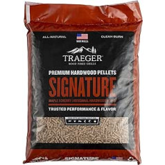 Traeger Grills Signature Blend 100% dabīgas koksnes granulas kūpināšanai un granulu griliem, BBQ, cepšanai, grauzdēšanai un grilēšanai, 9 kg maiss