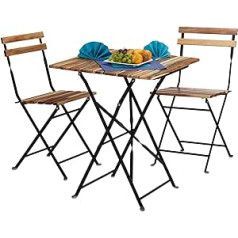 Relaxdays Gartenmöbel Set Natur, Holz, 3-teilig, klappbar, inkl Bistro Set, Tisch H x B x T: 76 x 60 x 60 cm, naturfarben