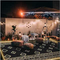 Outdoor-Teppich, 2,7 x 5,5 m, für Terrasse, Wohnmobil, Camping, mit LED-Lichtstreifen, wasserdicht, Kunststoff, Strohteppich, wendbar, tragbar, Bodenmatten, Außendekoration, Innenteppich, Balkon,