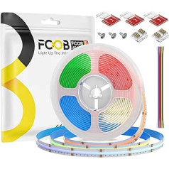 FCOB COB RGBCCT elastīga augsta blīvuma LED sloksne COB RGB+CCT 16,4FT/5M DC24V 960LEDs/m 18W/m IP30 CRI90+ daudzkrāsains regulējams aptumšojums dekorēšanai ar savām rokām (nav iekļauts barošanas avots un vadība)