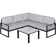 Outsunny 3 dalių sodo baldų komplektas su kavos staliuko sofa ir pagalvėlė lauko aliuminio pilka
