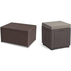 Allibert by Keter Arica Garden Table with Storage Space 79 x 59 x 42 cm by Keter Cube Stool with Storage Space Brown Includes Cushion Removable Lid Flat Rattan Look 42 x 42 x 39 cm