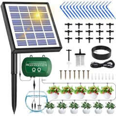 AIBISTAR Solar Irrigation System, Automatic Watering for Garden, 12 Timing Modes, Drip Irrigation System, with 15 m Drip Irrigation Pipe, for Gardens, Balconies, Potted Plants
