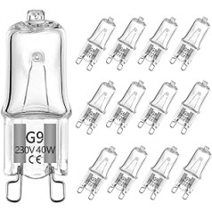 VINBE halogēna lampa G9 T4 40W JCD Bi-Pin 520LM 230V aptumšojama 2700K silti balta lustrām, skapja apgaismojumam, ainavu gaismām, sienas gaismām (12 komplekti)