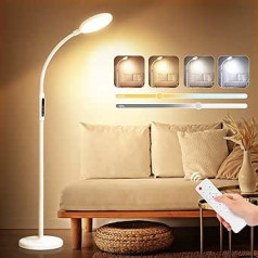 Aptumšojama LED stāvlampa, 12 W 2 in-1 LED grīdas lampa, lasīšanas lampa ar tālvadības pulti un skārienslēdzi, 5 krāsu temperatūras un 5 spilgtuma līmeņi, moderna stāvlampa viesistabai, guļamistabai,