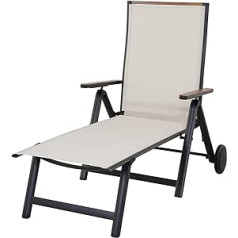 Grand patio Folding Sun Lounger, Aluminium Weatherproof Robust, 6-Way Adjustable, Lightweight, Garden Lounger for Outdoor, Beach, Patio (Beige)