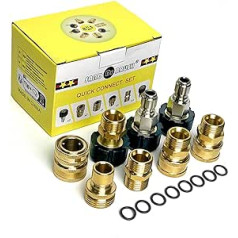 8pcs Pressure Washer Adapter Kit, Quick Disconnect Hose Fittings Kit, Metric M22-14mm Female to Male Thread, Brass Quick Coupling, 3/4