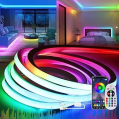 KSIBNW neona LED sloksne RGB, 20 m LED sloksne ar barošanas avotu un LED kontrolieri, 230 V elastīga ūdensizturīga IP65 neona gaismas sloksne lietošanai guļamistabā, iekštelpās un ārā