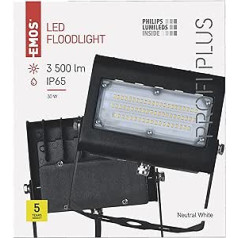 EMOS Profi Plus ZS2422 LED prožektors 30 W, IP65 ūdensizturīgs prožektors mitrām telpām, lietošanai iekštelpās un ārā, spilgtums 3500 lm, neitrāli balts 4000 K, CRI>80, kalpošanas laiks 50 000 h, melns