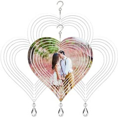 4 Pieces 8 Inch Sublimation Wind Chime Blanks 3D Aluminum Metal Wind Sculpture Kinetic Spinner for Yard and Garden Art Ornaments Hanging Decoration (Heart)