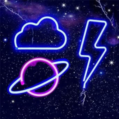 AIWEILUCK Neon Light, 3 Pack, Planet Lightning Cloud, Decorative LED Neon Signs, Battery Operated and USB Powered, Neon Lights Lights for Bedroom, Children's Room, Home, Bar, Party