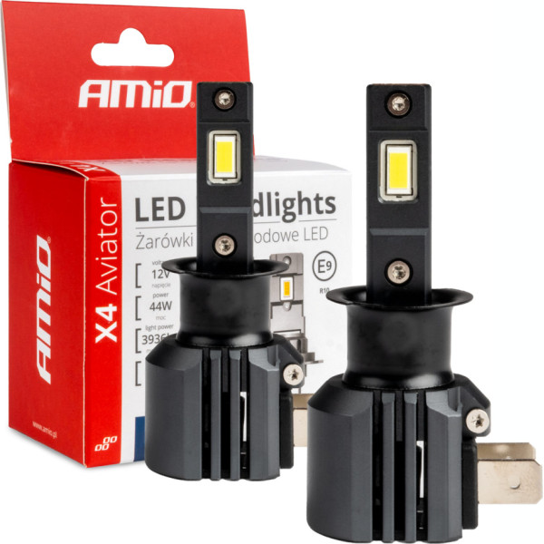 LED auto spuldzes x4 sērijas aviator h3 6500k canbus amio-03762