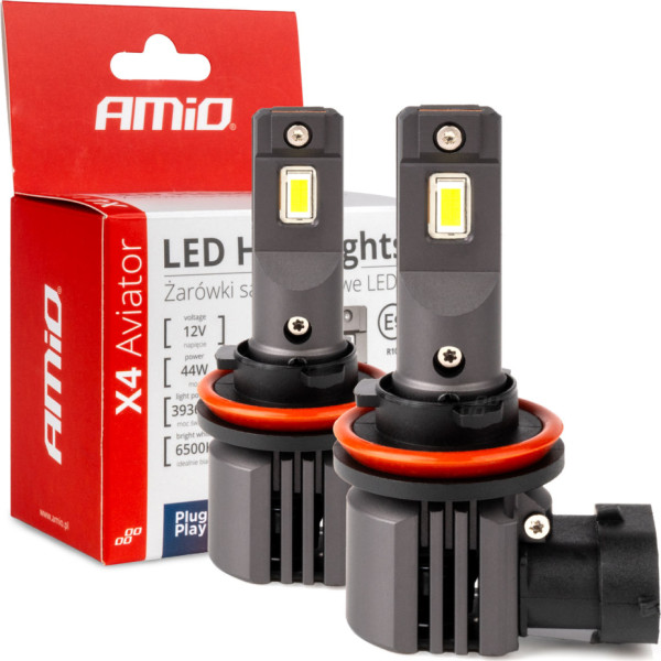 Auto LED spuldzes x4 aviator 6500k h8 h9 h11 amio-03765