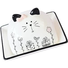 UPKOCH laikiklis porcelianinių salotų sviestinis maistas Gražus vakarinis konteinerio lėkštės laikiklis virtuvėje uždengtas katinas su rytiniu lagaminu, saugus laikiklis animacinių filmų desertas keramikai