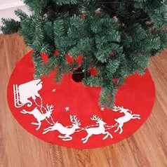 Christmas Red Tree Skirt 100cm Christmas Tree Stand Decoration Reindeer Deer Apron Festive Ornament (Red)