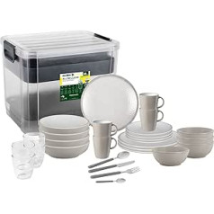Brunner 0830150N.C8X Set of Plates, Cups, Bowls, Shatterproof Cups Made of Melamine Stonetouch, 40 Pieces, All Inclusive VIP Amadé, Antislip, for Indoor and Outdoor Use