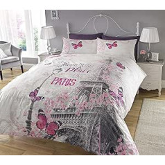 Sleepdown Paris Romance Bettwäsche-Set mit Digitaldruck und Bettdeckenbezug für Schlafzimmer und Tagesbett (Einzelbett), Grau