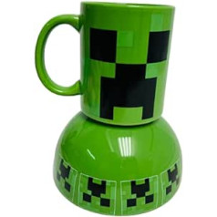 Minecraft Creeper krūzes un bļodas komplekts pieaugušajiem dzeramās kafijas tējas pārslu bļodu dāvanu komplekts (tase un bļoda))